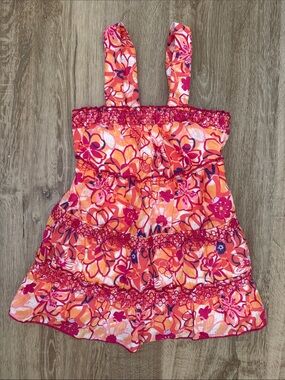 Justice Girls Floral Ruffle Tank Top - Pink & Orange